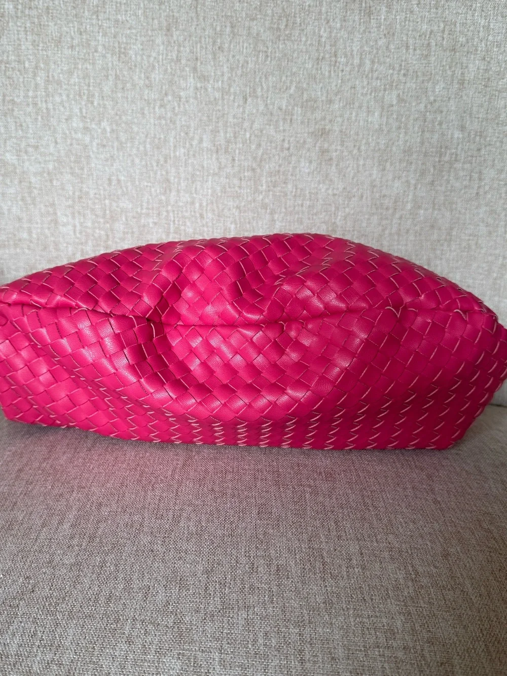 Melie Bianco Brigitte Woven Vegan Leather Hobo Bag Hot Pink